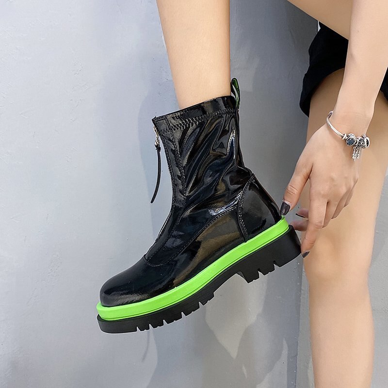 Laarzen halfhoge laarsjes dames leren damesschoenen ronde neus rits lage hak laarsjes kort rubber