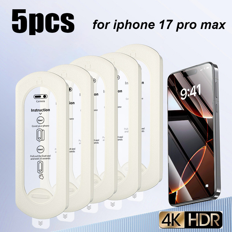 5pcs Screen Protector for iPhone 17PRO MAX 17air 17PRO 17 16 15 14 13 Full coverage Easy installation Tempered Glass: Transparent