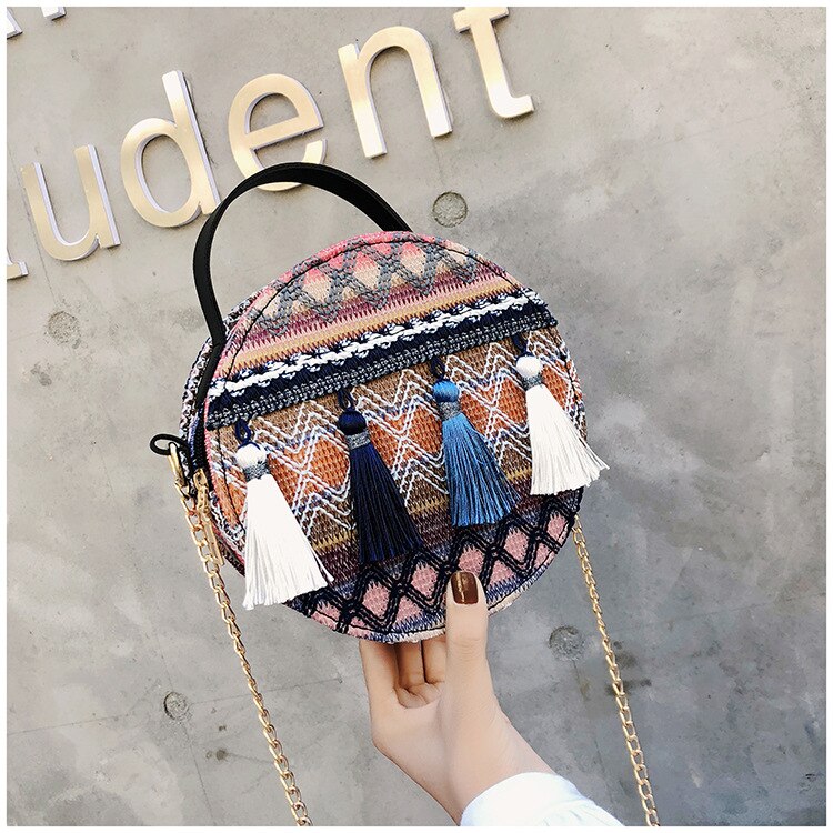 Frauen Leder Randbereich Landstreicher Tasche Boho Handtasche Brieftasche Schulter Handtasche Quaste Tasche: Blau