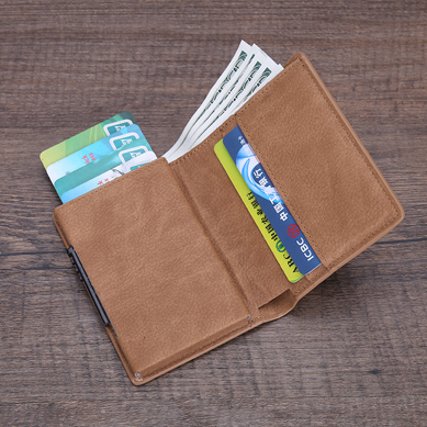 tarjetero delgado de aluminio para hombre y mujer, billetera de Metal para portadores de tarjetas, paquete de tarjetas de identificación, Protector RFID: Mosha brown