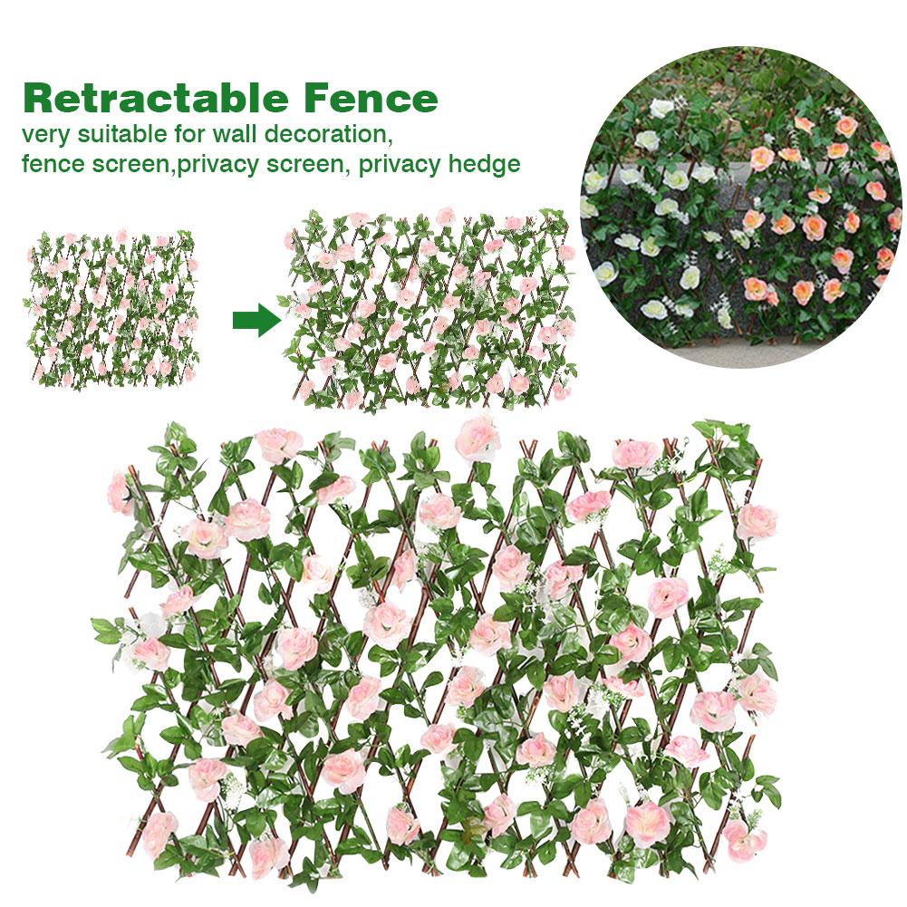 Artificial Fence Wooden Telescopic Fence Garden Decoration Flower Leaf Guardrail Privacy Net Grille Privacy Barrier Rose Fence