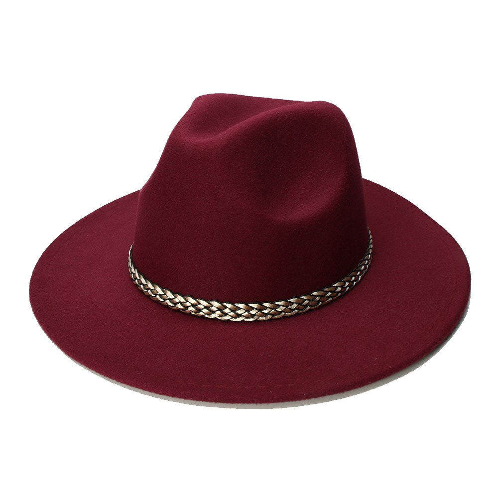 LUCKYLIANJI-gorro de ala ancha para niño, sombrero de ala ancha de lana Retro, Panamá, Jazz, banda de punto Champán (54cm/ajustado): Wine red