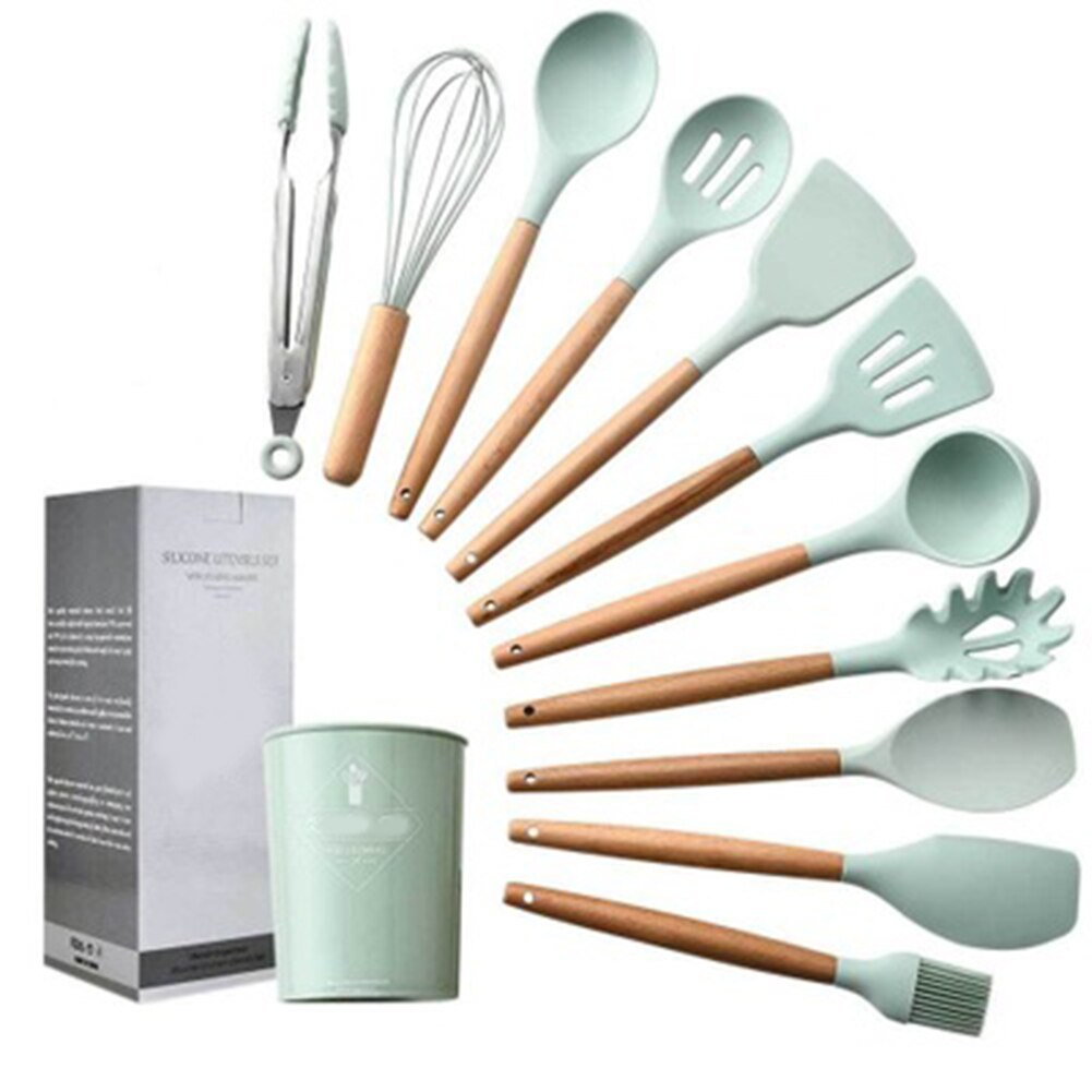 Silicone Kitchen Utensil Set Non-stick Silicone Cooking Tools Kitchenware Storage Holder H88F: 11 piece set