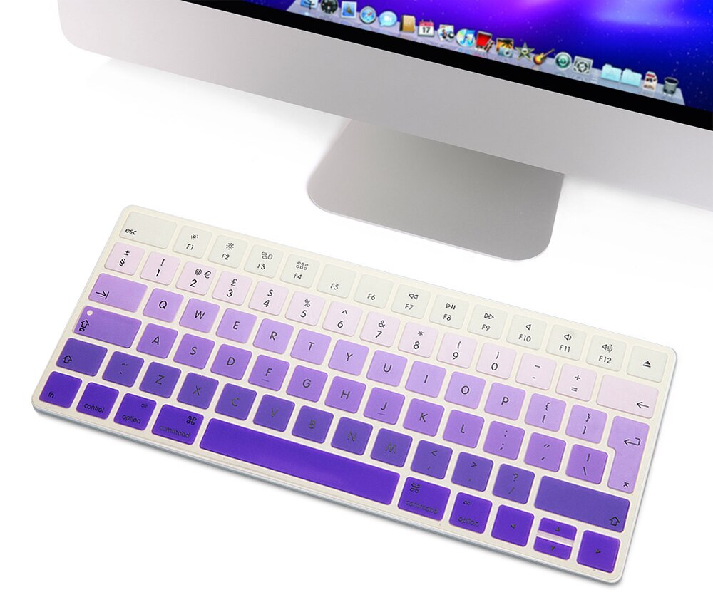 Hrh eu/uk regnbue tastatur cover silikone hud til apple magic keyboard mla 22b/ et europæisk/iso tastatur layout silikone hud: Gradient lilla