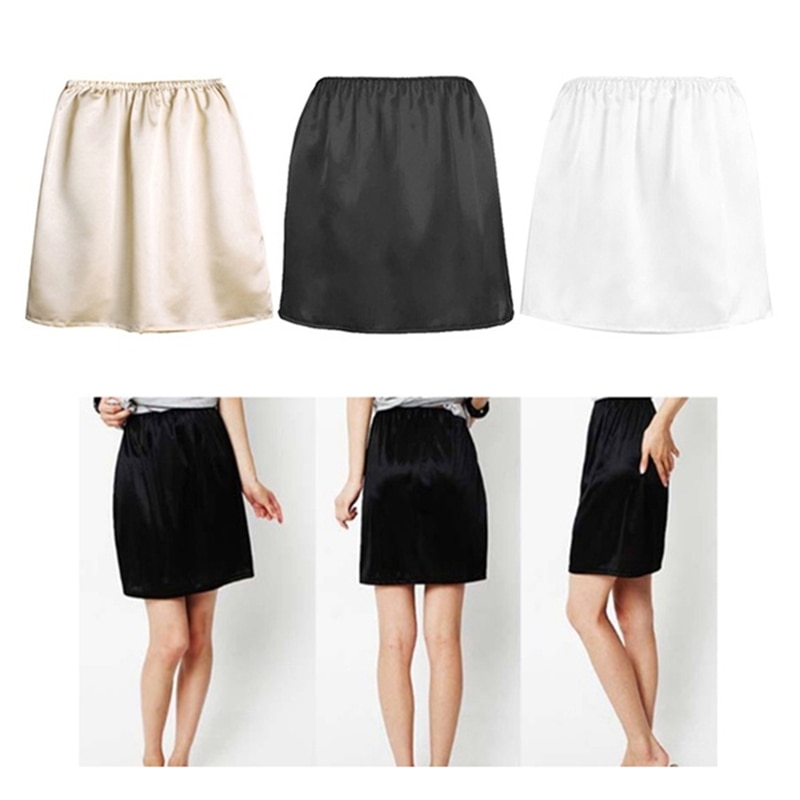 Women Petticoat Skirts Elastic Waist Half Slip Underskirt Lady Crinoline Milk Silk Lace Commuter Office Ladies Skirt