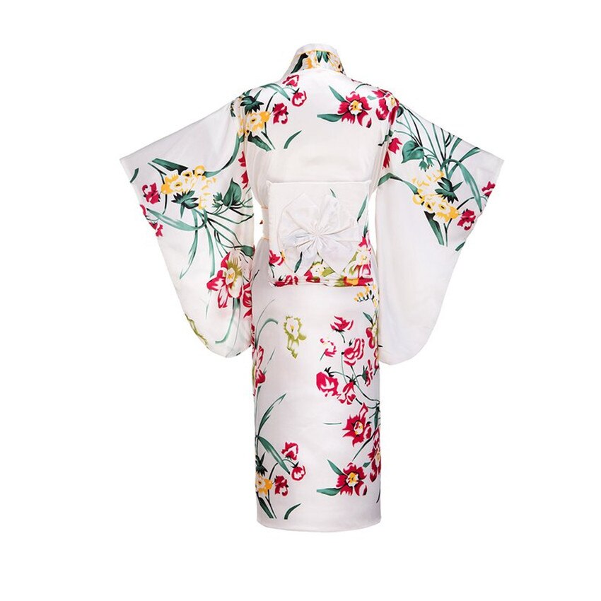 Kimono en soie et rayonne Yukata pour femmes, tenue de soirée Vintage avec fleurs Obi, Costume Cosplay, taille unique