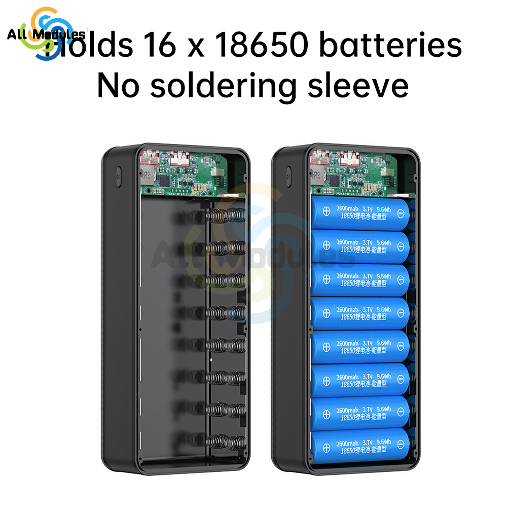16 Cells 18650 Power Bank Case DIY Kits 22.5W Fast Charging Lithium Battery Charging Case DIY Lithium Battery power Bank Box
