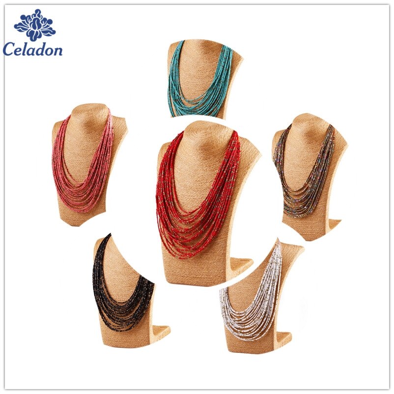 6 Color to Selection Bohemia Style Long Handmade Bead Multi-layer Necklace Jewelry for Lady