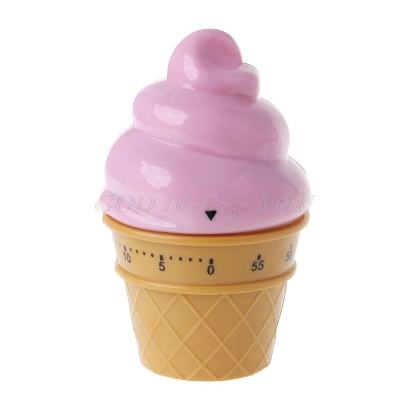 Ice Cream Mechanical Kitchen Timer Cooking Countdown Timer Clock Kitchen Gadgets Tool: Pink
