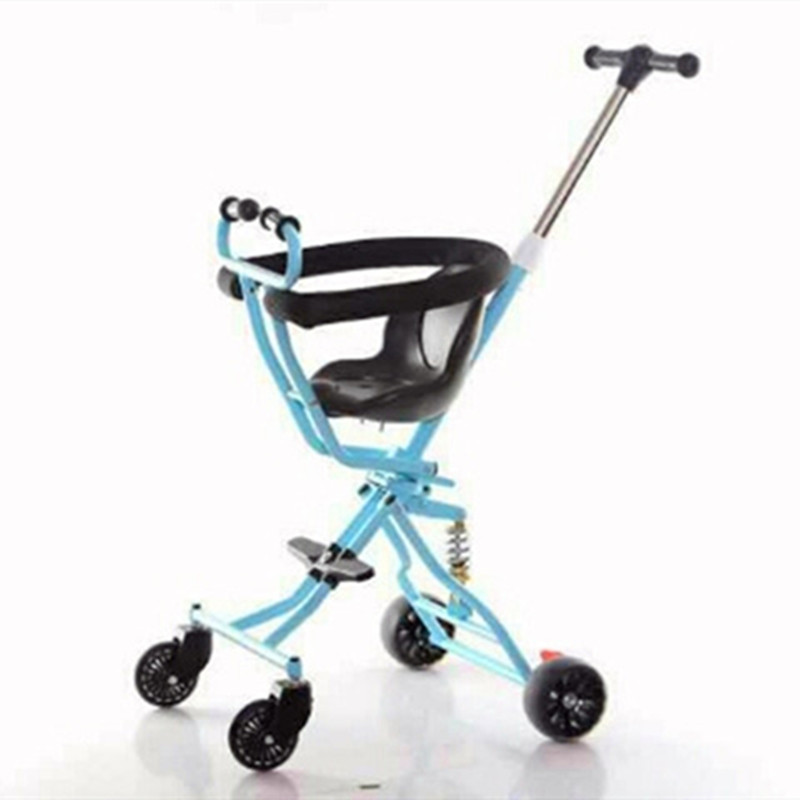 Tricycle pliable et léger, avec poupée pour bébé, à quatre roues, pour enfants de 1 à 3 à 5 ans: Bleu foncé