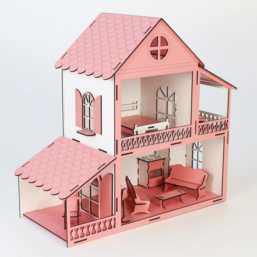 Kleine Roze Droom Kinderen Houten Villa Huis Speelgoed Speelsets Accessoire Baby Pop, Veilig Houten Meubelen Meisje Dochter Speelgoed Gekleurde: Roze