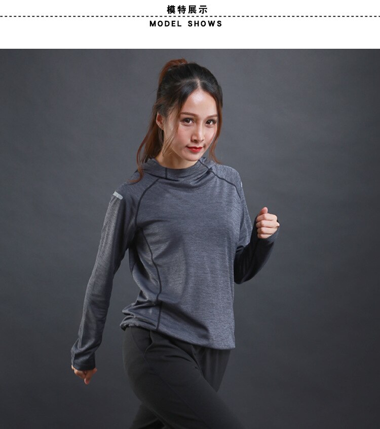 Autumn Thin Women Running T Shirts Gym Fitness Long Sleeves Sweatshirts Quick Dry Training Breathable Hood Sports Yoga Clothing: N6803 gray / S