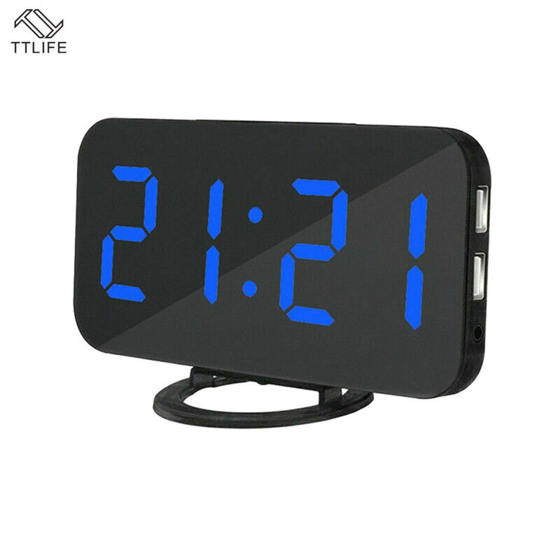 Electric Digital Alarm Clock Mirror LED Display Voice Control Multifunction Snooze Digital Table/Desk Clocks Words USB Charge: 3