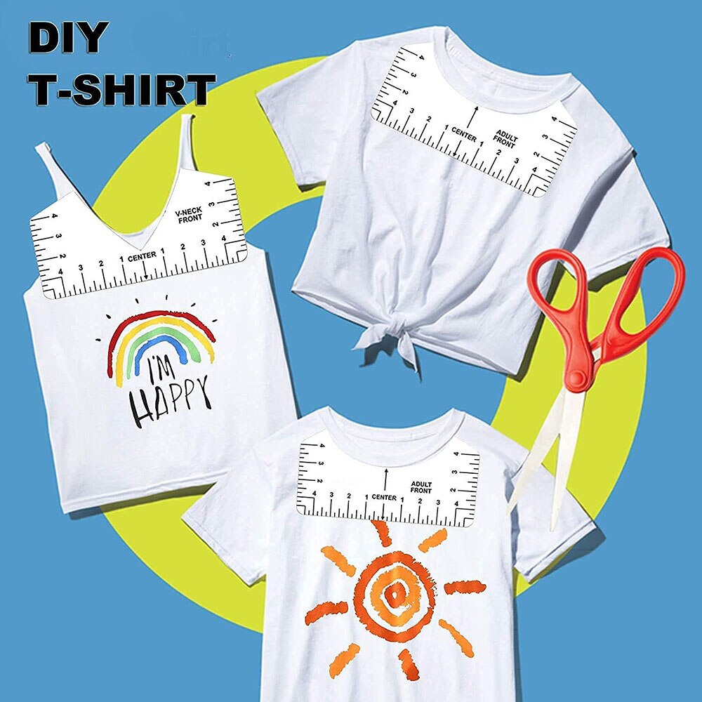 8PCS T-Shirt Ruler Guide Alignment Tool PVC T Shirt Ruler to Center Designs with 1PC 60Inch Tape Measure For Adult Youth Toddler