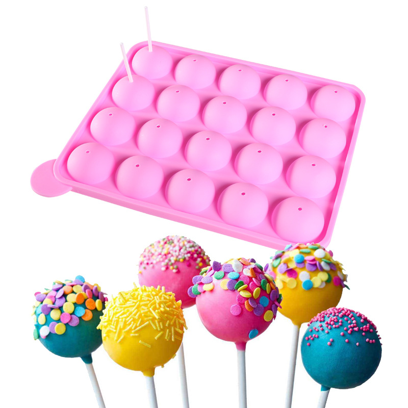Molde de pirulito de silicone com 20 buracos, faça você mesmo, gelatina de chocolate, bola de gelo, moldes de bolo, molde reutilizável, sobremesa assada, molde antiaderente, ferramentas de cozinha