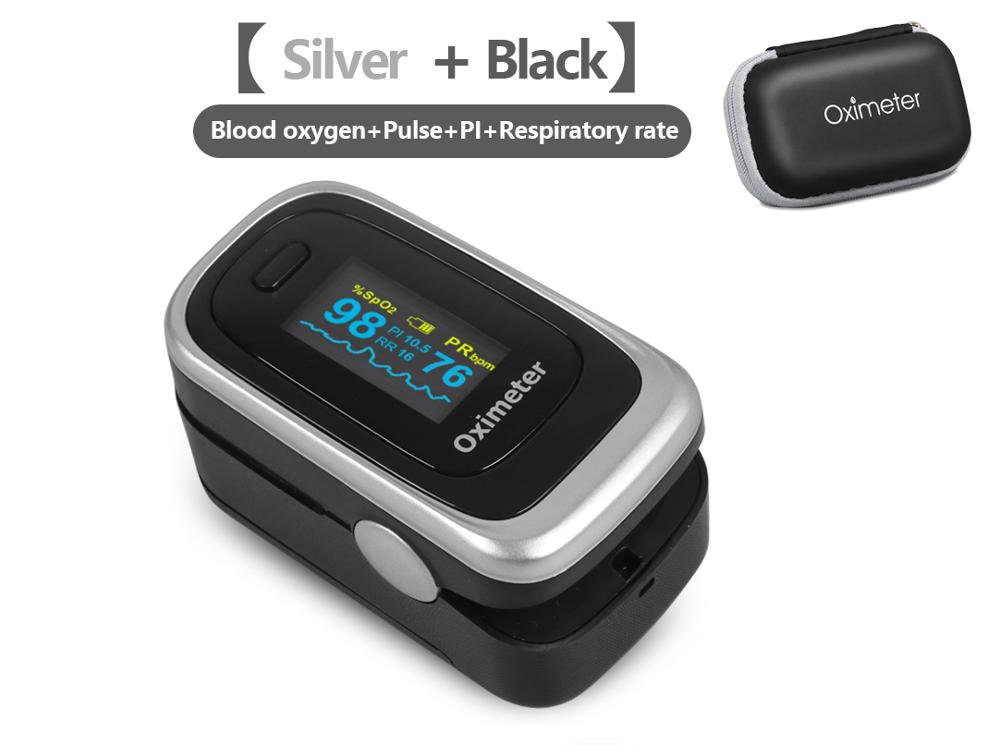 Finger oximeter breath rate Lung function test Respiratory rate Sleep monitoring Data logging monitores 심박계: Silver Black