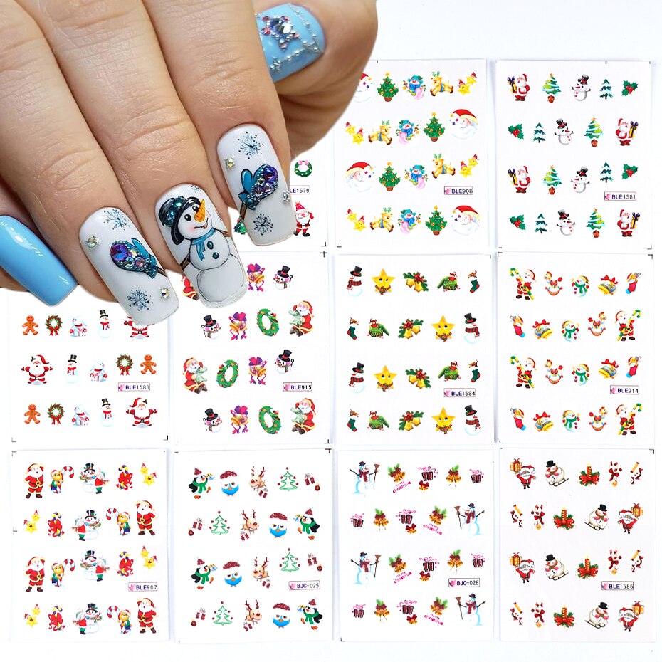 44Pcs Kerst Stickers Voor Nail Set Sneeuwpop Kerstman Kat Water Transfer Slider Winter Nail Art Decoraties Voor Manicure CHNJ004-2