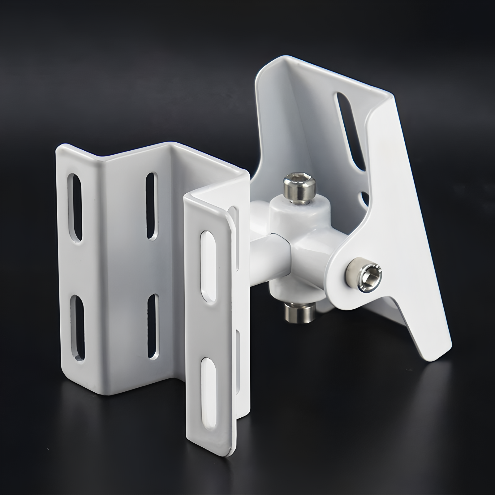 Universal CCTV Camera Mount Bracket, Wall/Ceiling/Pole Installation, Adjustable Clamp & Swivel Joint, Steel Material, White