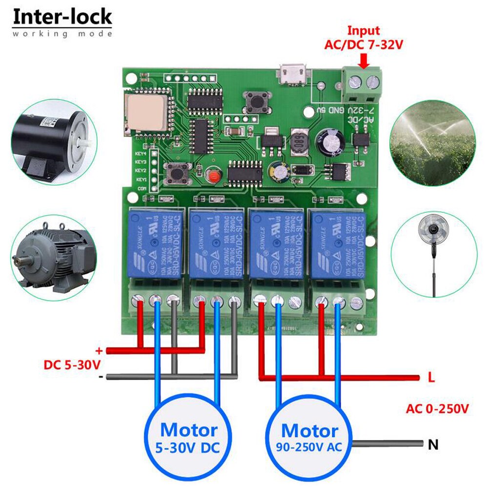 4-Way Relay Remote Control Wireless WiFi Switch Ewelink App Smart Switch Modul Self-Locking Interlock Remote Access Control Kits