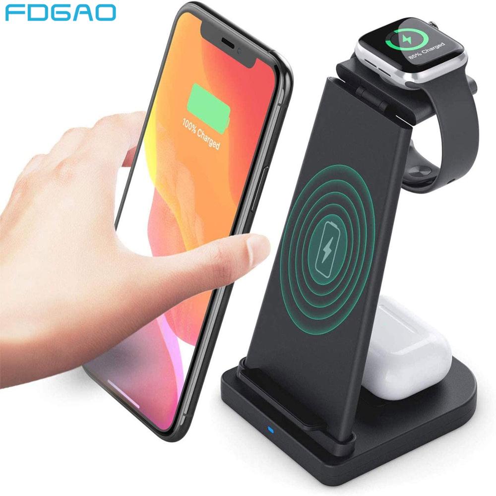 Fdgao Draadloze Oplader 15W Snelladen Qi Voor Iphone 12 11 Xs Xr X 8 3 In 1 Opladen stand Voor Apple Horloge 6 5 4 3 2 Airpods Pro