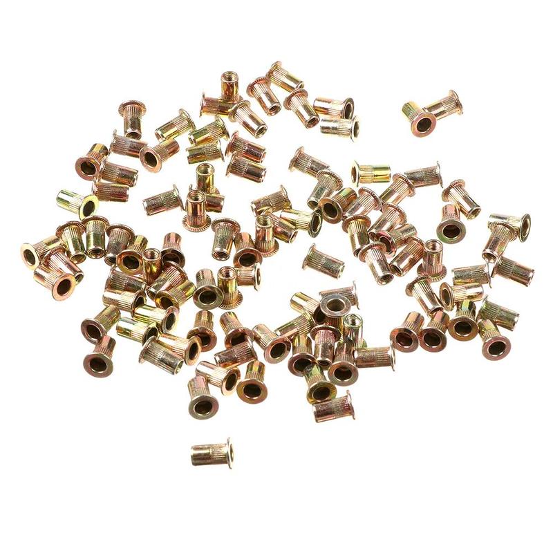 166pcs/set Mixed Carbon Steel Rivet Nut M3 Nut Zinc Kit Threaded Insert Head Nut Flat Plated G1V9