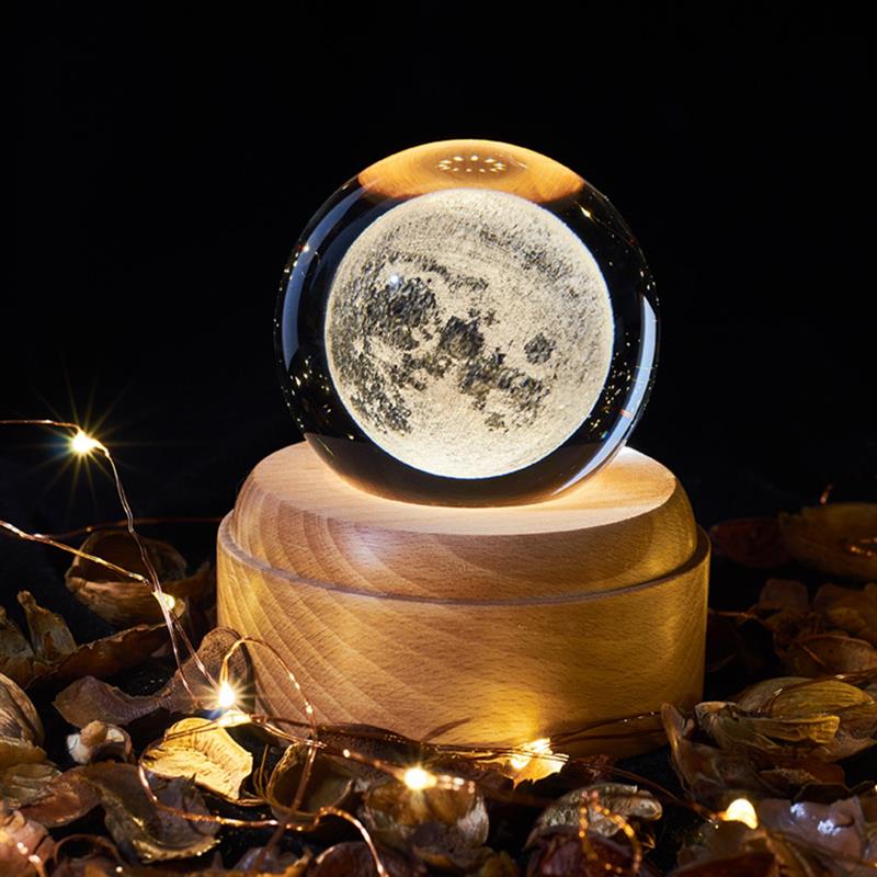 Music Box Crystal Ball Snow Globe Glass Lights Universe Moon Galaxy Earth Globe Crafts Home Desktop Decor for Valentine's Day