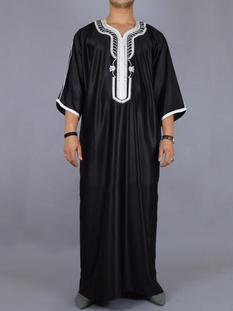 Vestido largo árabe Islam Kaftan musulmán Eid hombres marroquí Dubai caftán bordado suelto transpirable Abaya Jalabiya Thobe verano 2024