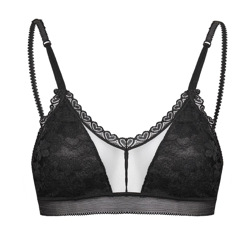 Women Solid Cropped Tops Lace Padded Bra Tops Wireless Tube Tops Seamless Underwear Backless Detachable Pad Bra Tops: Black