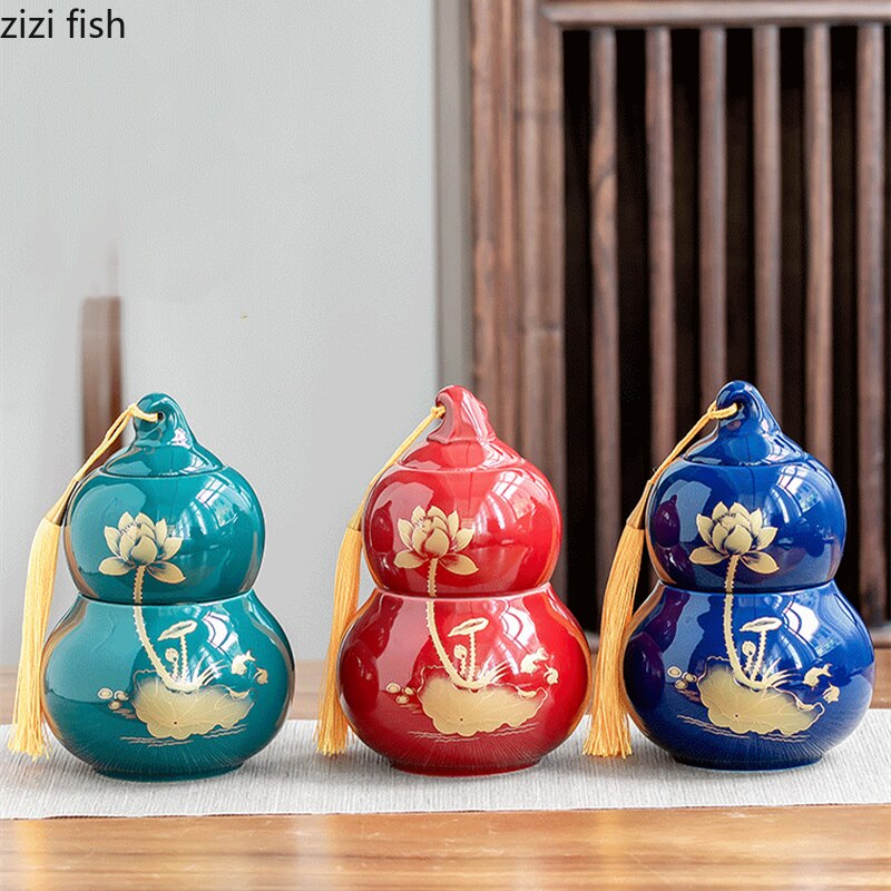 Ceramic Tea Caddy Tea Box Food Storage Sealed Jar Home Desktop Decoration Finishing Box Moisture-proof Storage Box Tea Container