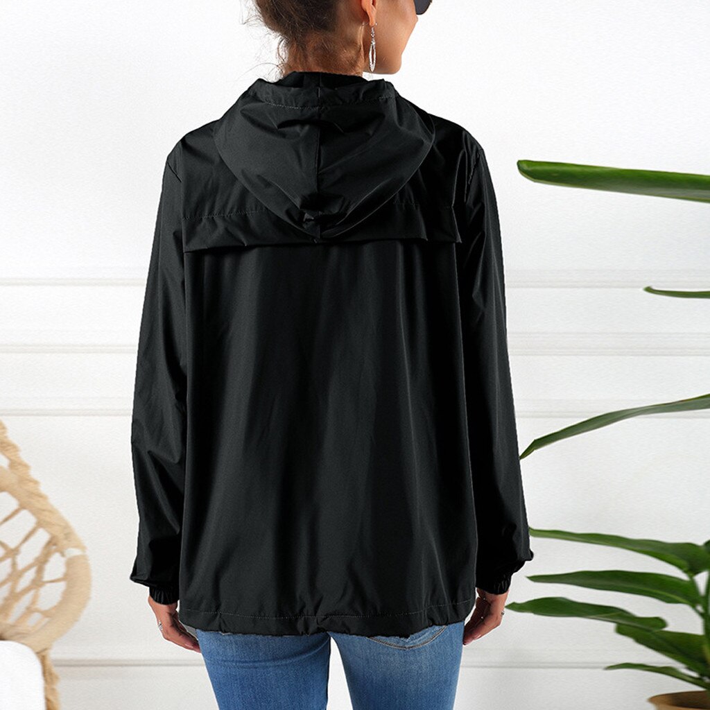 Jaquetas femininas chuva sólida ao ar livre impermeável com capuz capa de chuva à prova de vento jaqueta casacos casuais com zíper casacos casaco outwear
