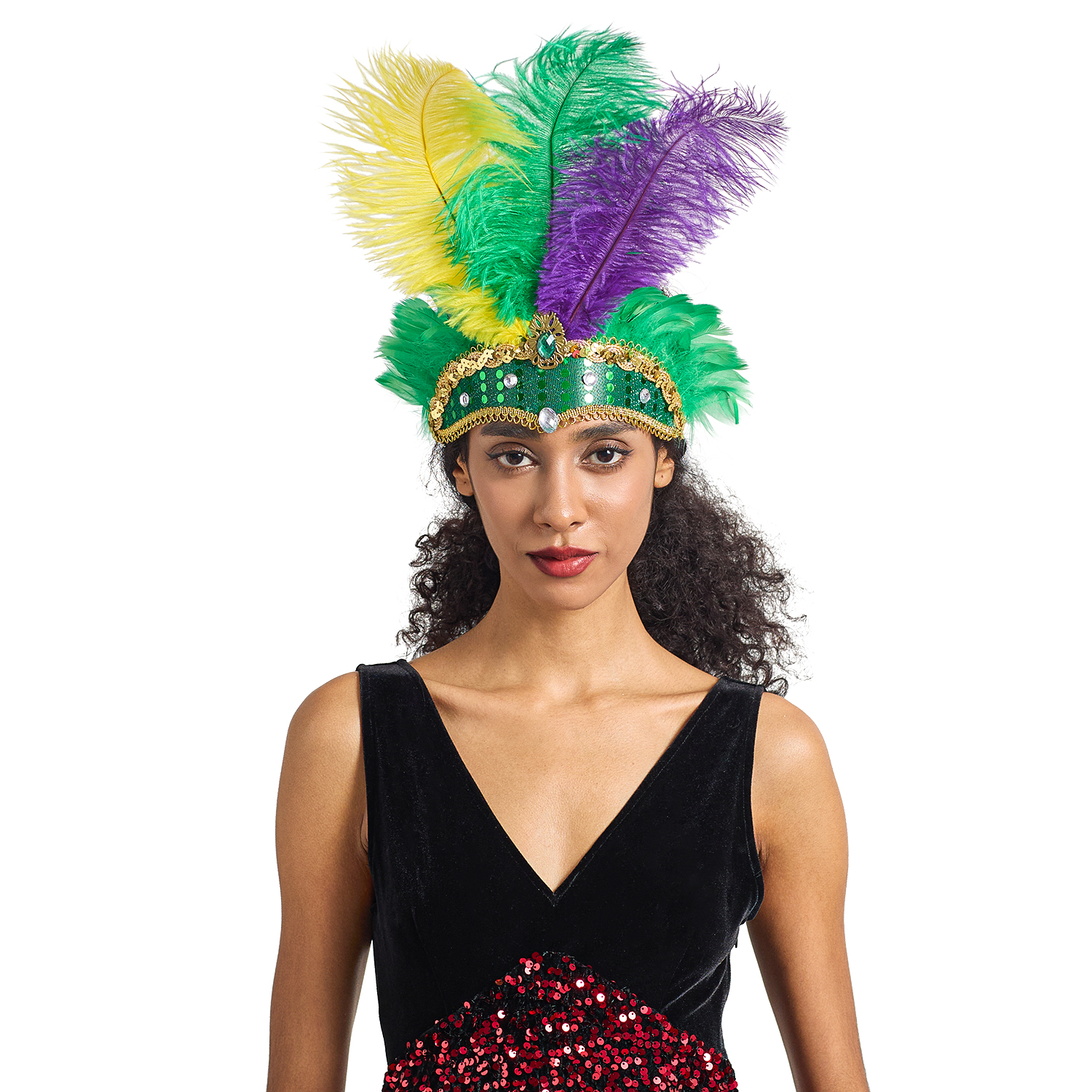 Diadema navideña para Showgirl, tocado de plumas para carnaval, diademas hawaianas para Halloween, tocado de plumas, accesorios para el cabello: Caqui oscuro