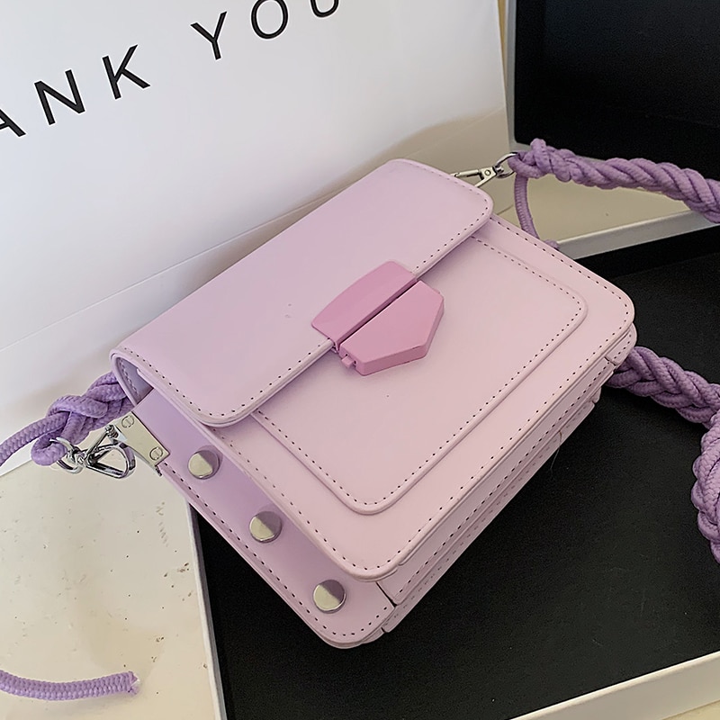 Solid color Square Crossbody bag PU Leather Women's Handbag Lock Shoulder Messenger Bag