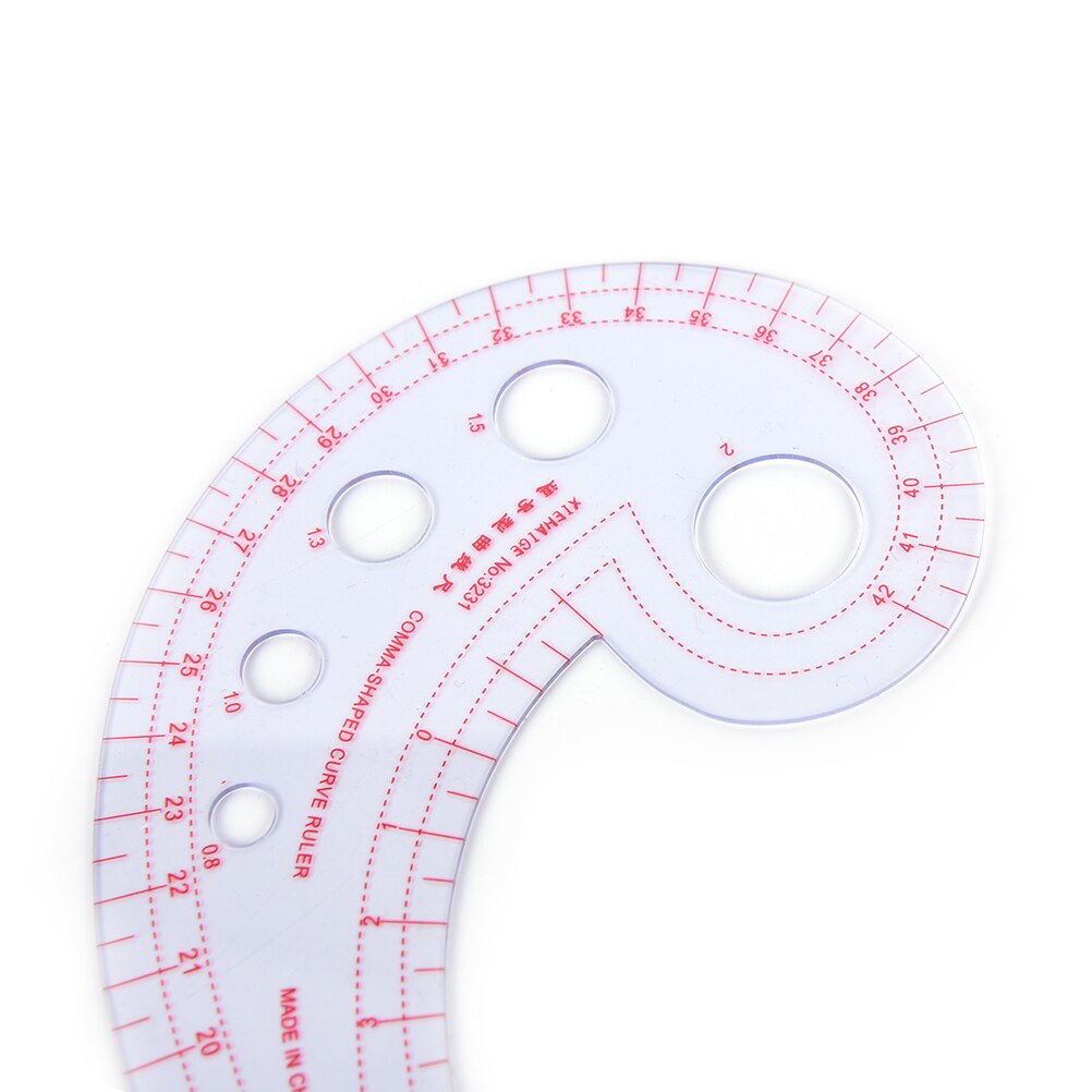 Costura en espiral de regla curvada francesa transparente de plástico largo de 11,8 "asequible con forma de Comma