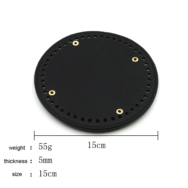 Redondo saco de couro inferior com furos rebite para artesanal tricô diy bolsa de ombro acessórios 15cm