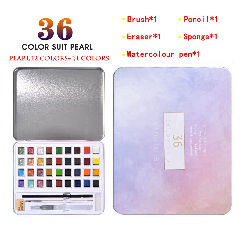 Parel Aquarel Pigment Set 48 Kleur Aquarel Verf Student Handgeschilderde Draagbare Schilderen Set Ijzeren Doos Specialiteit Art Supplies: Pearl - 36 COLORS