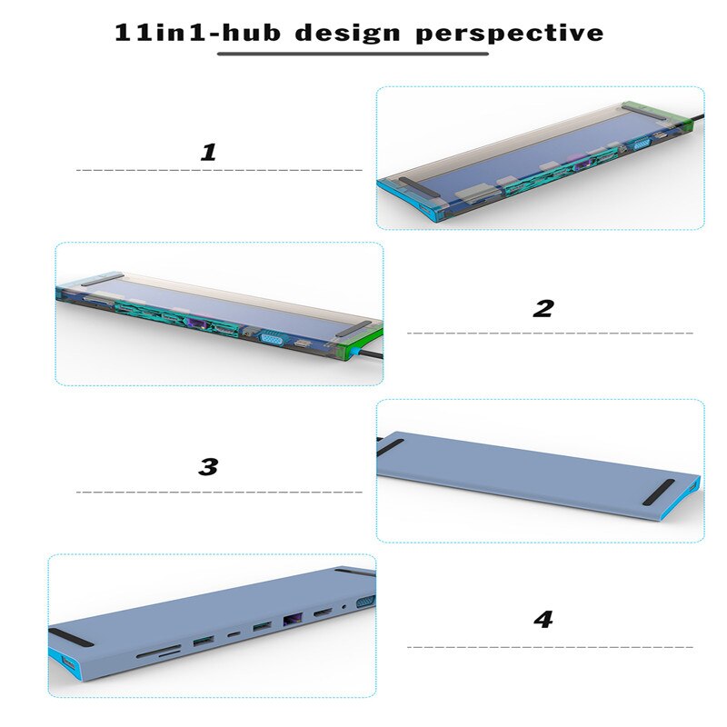 11in1 Typ-C Adapter Hub Für RJ45 Ethernet HDMI-kompatibel HUB Daten/PD Lade 3 USB 3,0 SD/TF Kartenleser/3,5mm Audio Converter