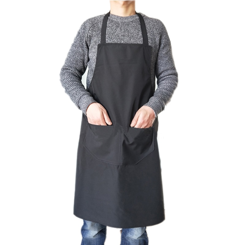 Waterproof Apron for Women With Pockets Solid Color Kitchen Restaurant Cooking Shop Art Work Apron Korean Waiter Aprons