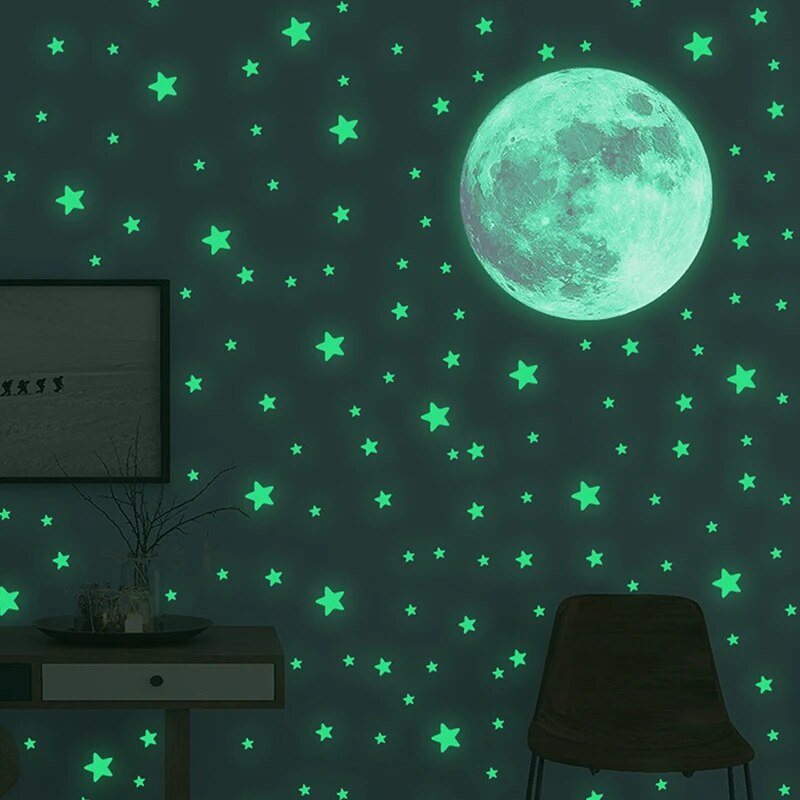 Lichtgevende Maan Sterren Astronaut Plafond Muurstickers Slaapkamer Woonkamer Glow Decals Noctilucent Stickers Home DIY Decoratie: Default Title