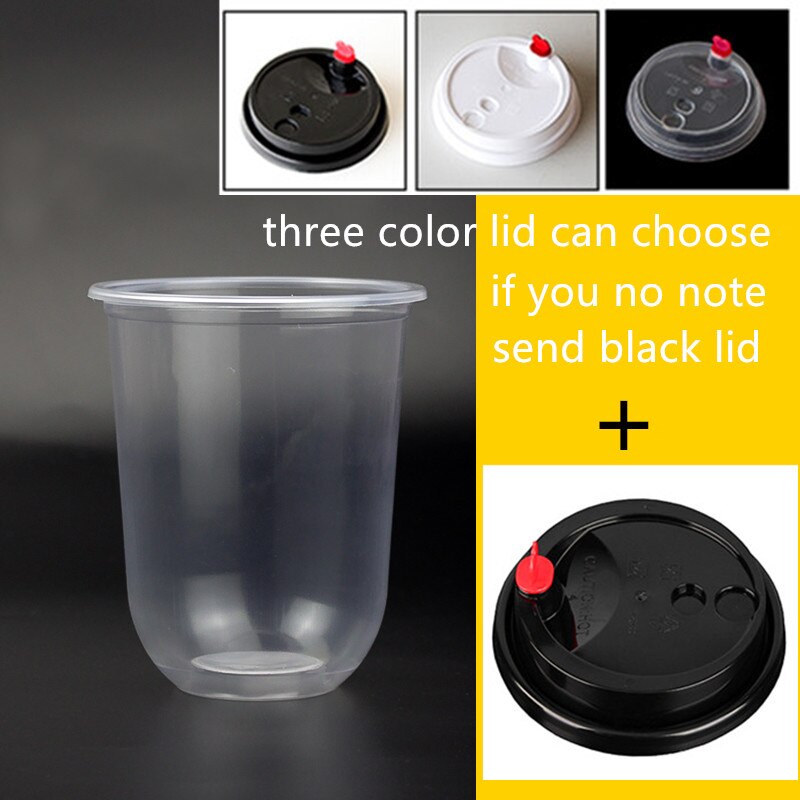 50pcs 95 kaliber U vorm creatieve leuke wegwerp sapkop transparante melk thee plastic bekers koud drankje verpakking cups met deksel: cup and lid / 360ml 50pcs