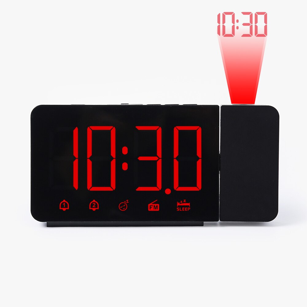 Réveil numérique, horloge de bureau électronique, USB, fonction de veille, Radio FM, projecteur de temps, moderne, LED: Rouge