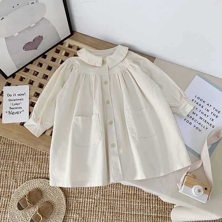 Children's Jacket Spring and Autumn Cotton Loose Pleated Foreign Style Korean Style Top Solid Color Girls Jacket: white / 3T