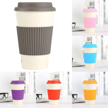 Portable Office Home Bamboo Fiber Coffee Mug Reusable Milk Cup With Lid 400ml