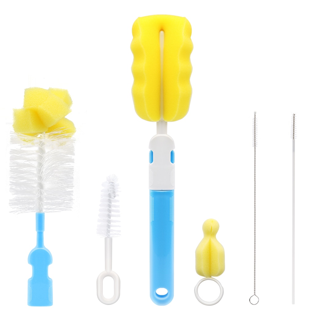 6PC/Set Infant Bottle Brush Cleaner Kit Cleaning Brush Set Sponge Cups Sports Nursing Bottle Baby Nipple Straws