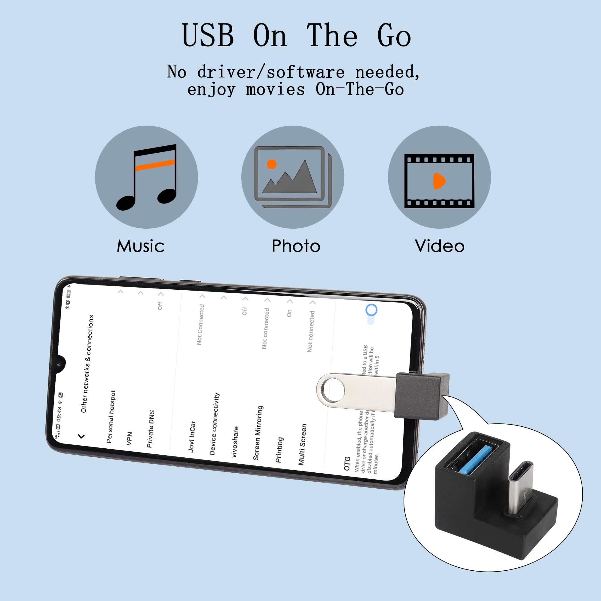 NNBILI U-Shape USB C to USB 3.1 Adapter 180 Degree Type C Male to USB Female Coupler Connector 10Gbps Support Data Transfer OTG
