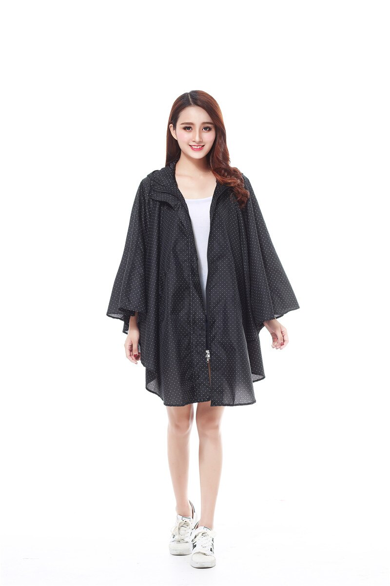 FreeSmily aincoat women cute trench coat female waterproof free breathing rain coat ponchos long travel Cycle RAINWEAR: BLACK