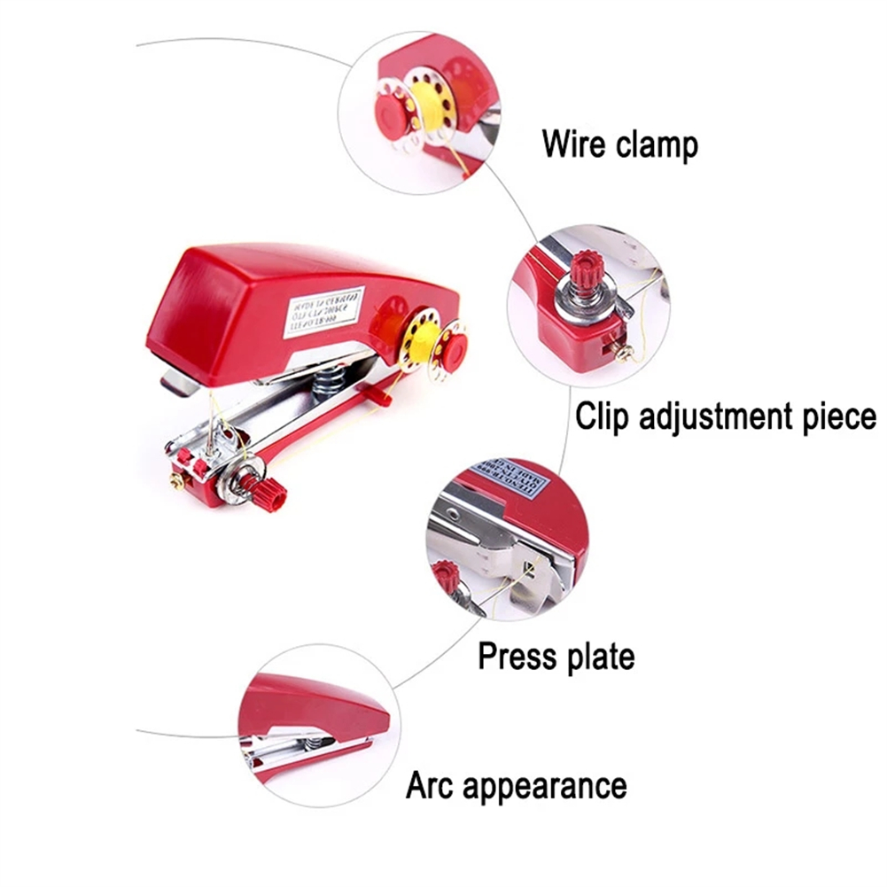 1Pc Red Mini Sewing Machines Needlework Cordless Hand-Held Clothes Useful Portable Sewing Machines Handwork Tools Accessories