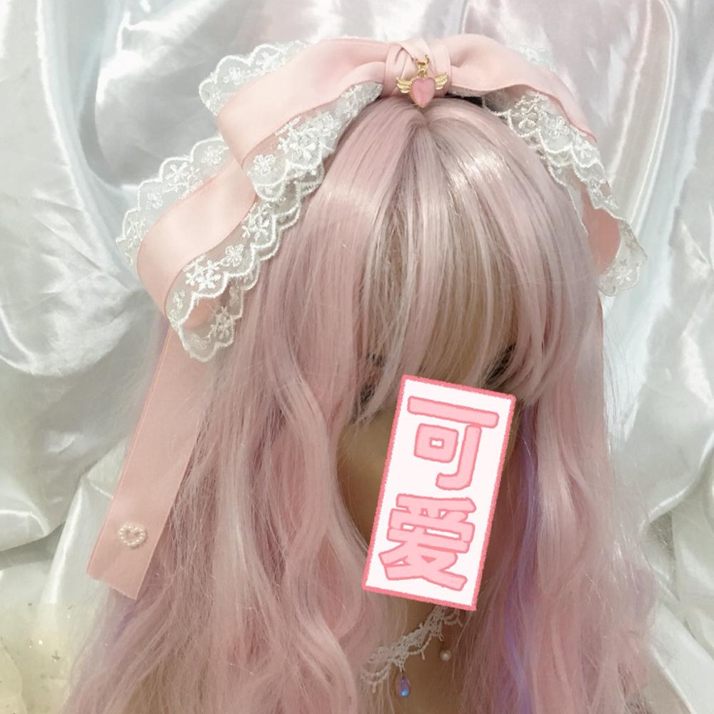 Cerceau pour cheveux lolita japonais de , rose clair, nœud papillon KC, accessoires de coiffure pour jeunes filles, travail manuel quotidien