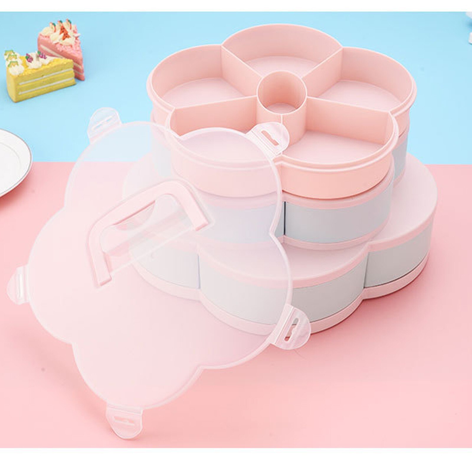 Petal-Shape Rotating Snack Box Candy Tray Food Storage Box Wedding Candy Plates Double-deck Dried Fruit Organizer Storage