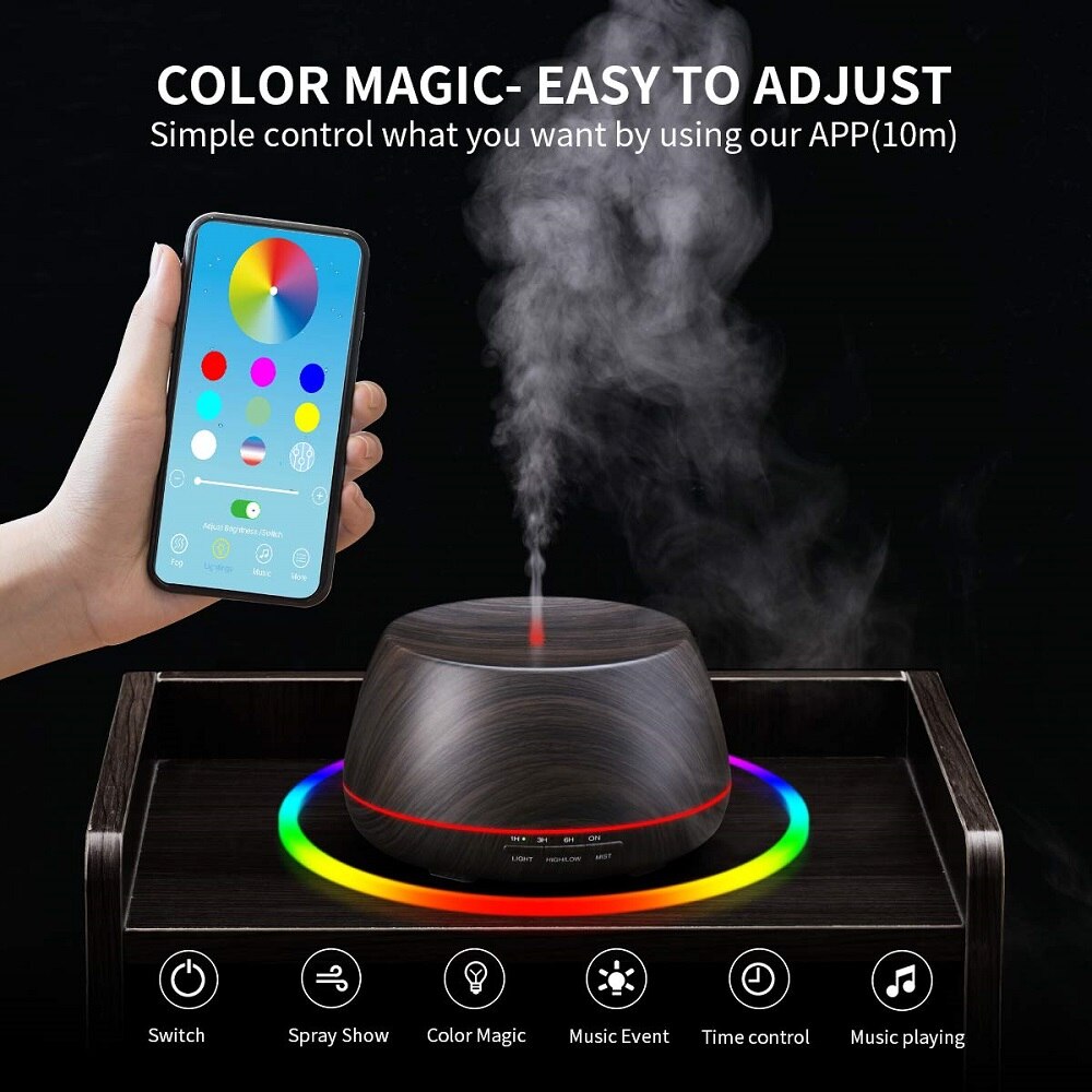 400ml bluetooth højttaler luftfugter app kontrol diffuser æterisk olie aromaterapi tåge maker 7 farveændring til hjemmet