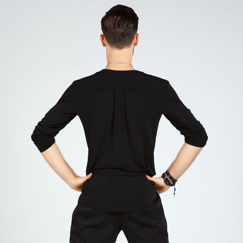 Tops de baile Latino con botones Ropa de baile para hombre traje de baile estándar nacional Samba largo para baile camisa de manga S-XL DL5221